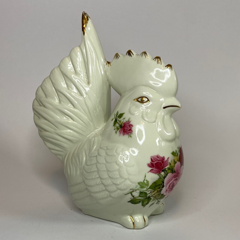 Floral Porcelain Rooster Figurine by Baum Brothers